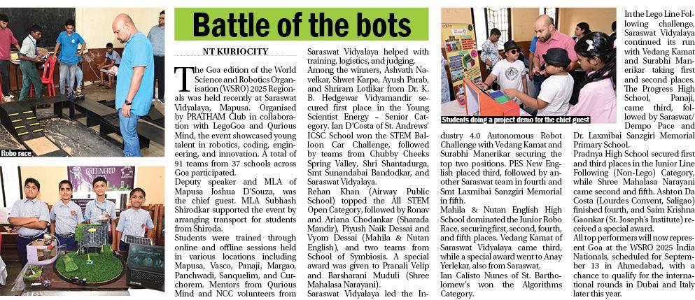 WSRO 2025 Goa Regionals Navhind Times clipping
