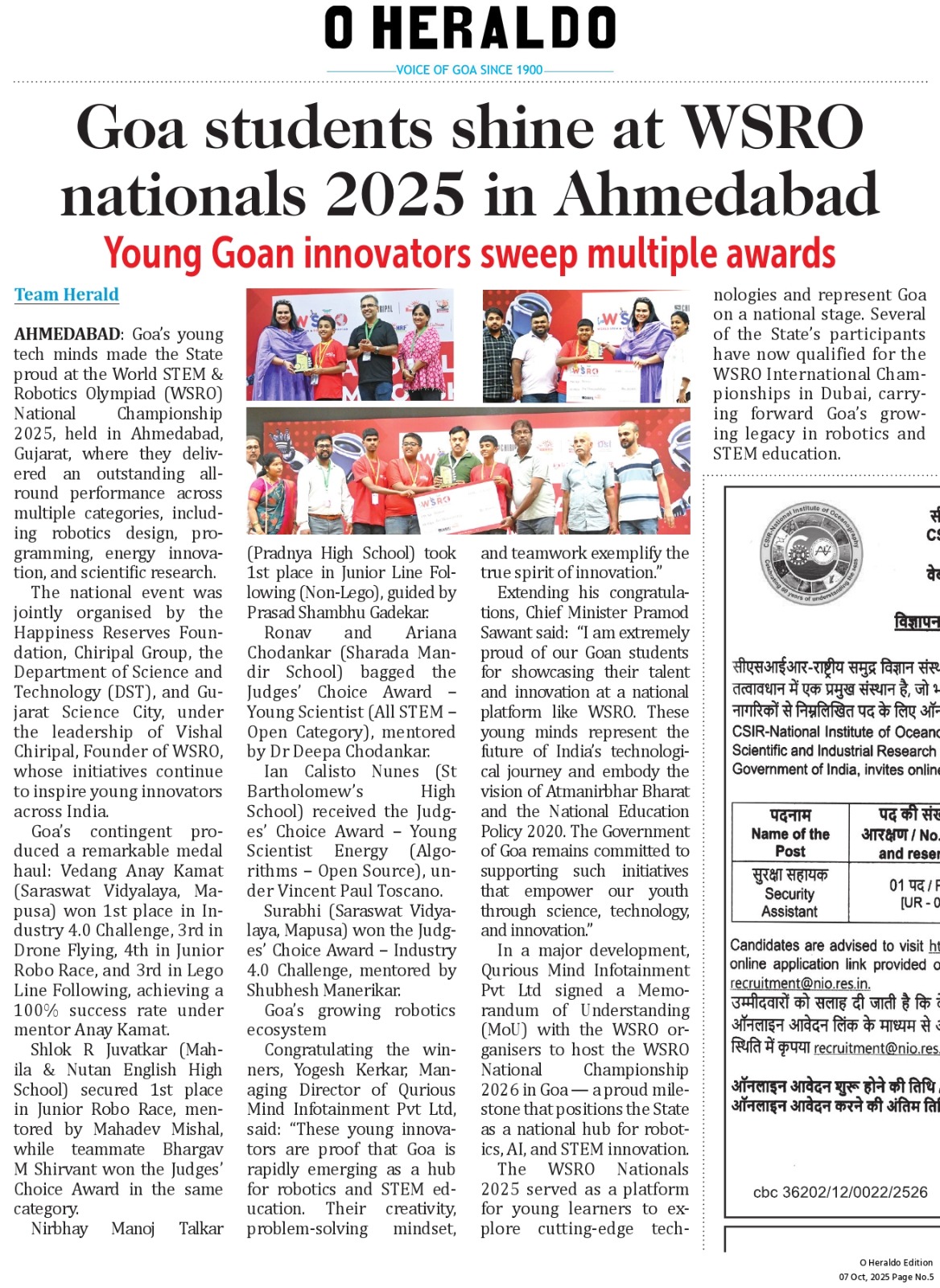 WSRO 2025 Nationals Herald clipping